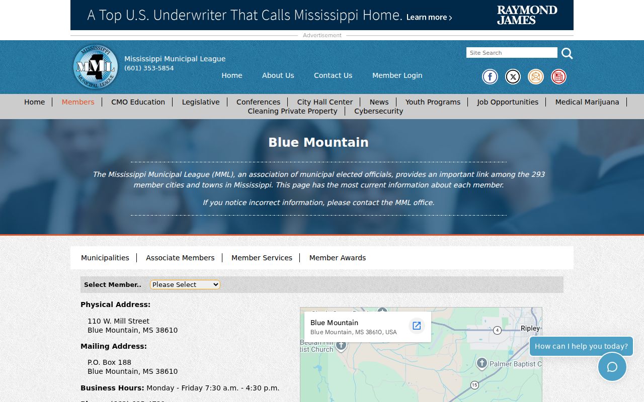 Blue Mountain court docket reference showing the municipal directory contact source