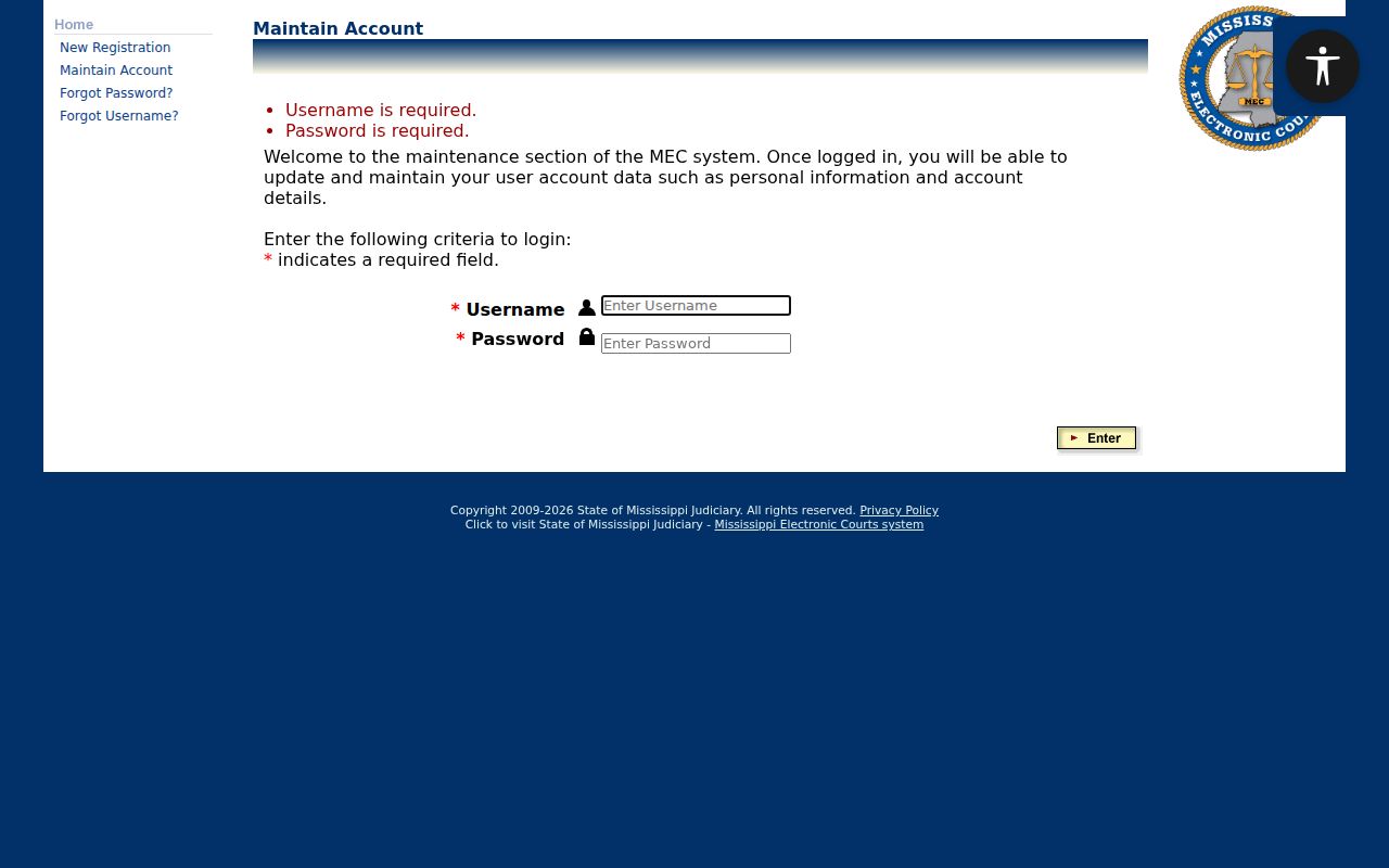 Tippah County case search reference showing MEC public login