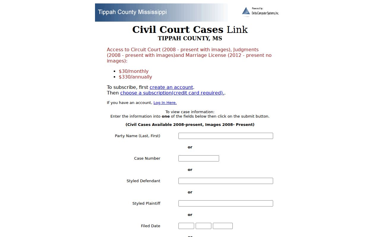 Tippah civil docket Delta Circuit civil search form