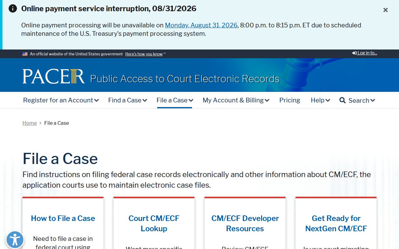 Tippah County court calendar reference showing federal PACER account guidance