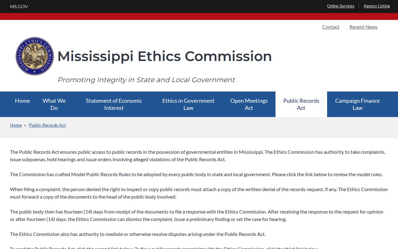 Tippah court records Mississippi public records guidance