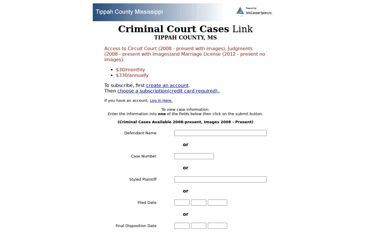 Tippah criminal docket Delta Circuit criminal search form