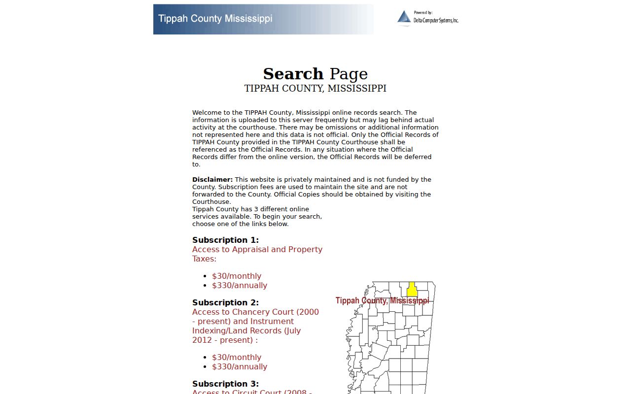 Tippah County court docket Delta records portal landing page