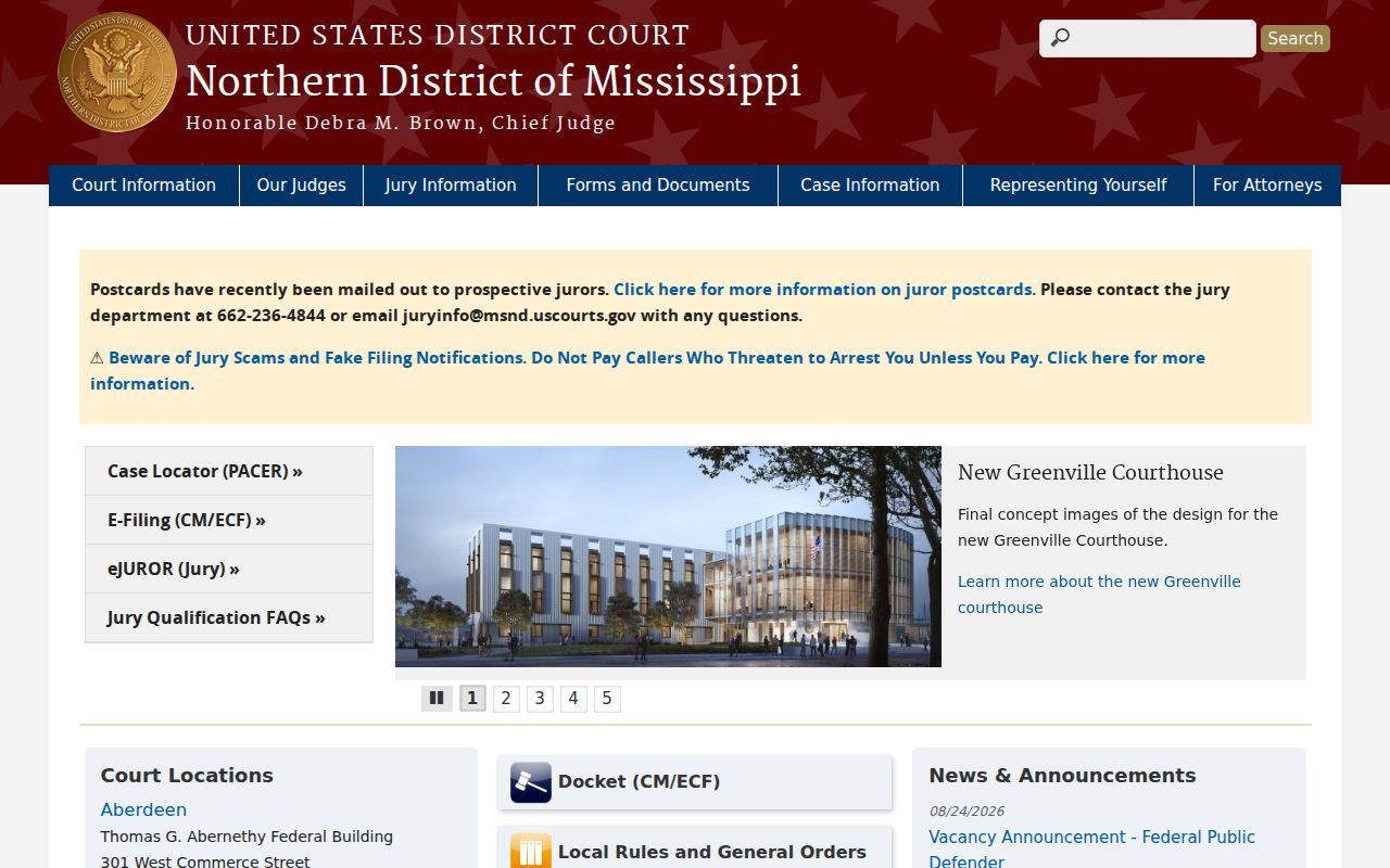 Tippah County court docket Northern District of Mississippi court entry