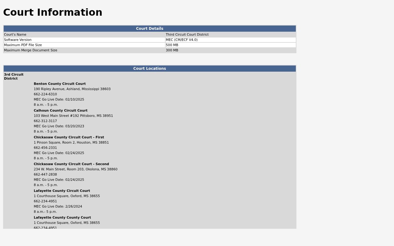 Tippah County court docket Third Circuit CourtInfo status reference