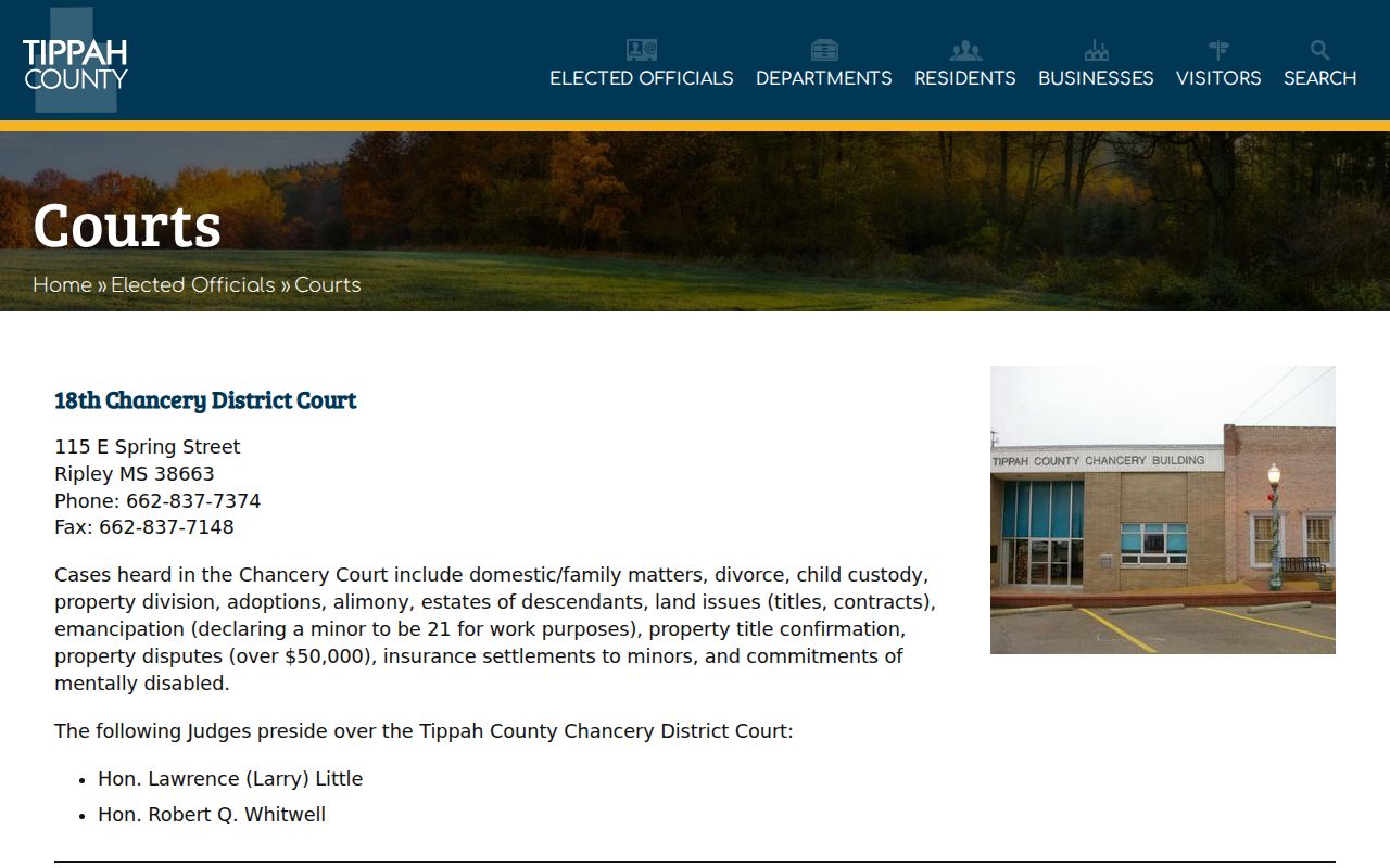 Tippah County court docket court directory and jurisdiction summary