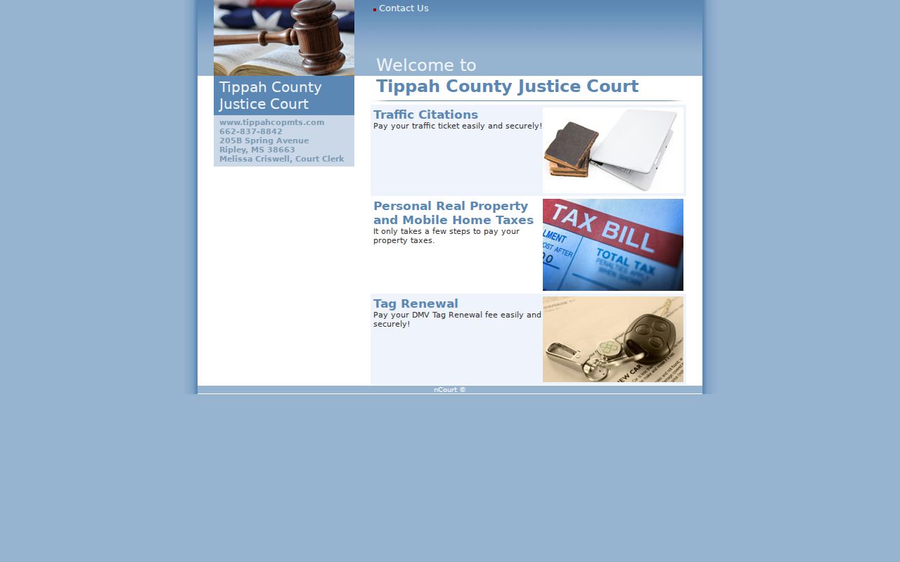 Tippah traffic court records Justice Court nCourt payment access landing