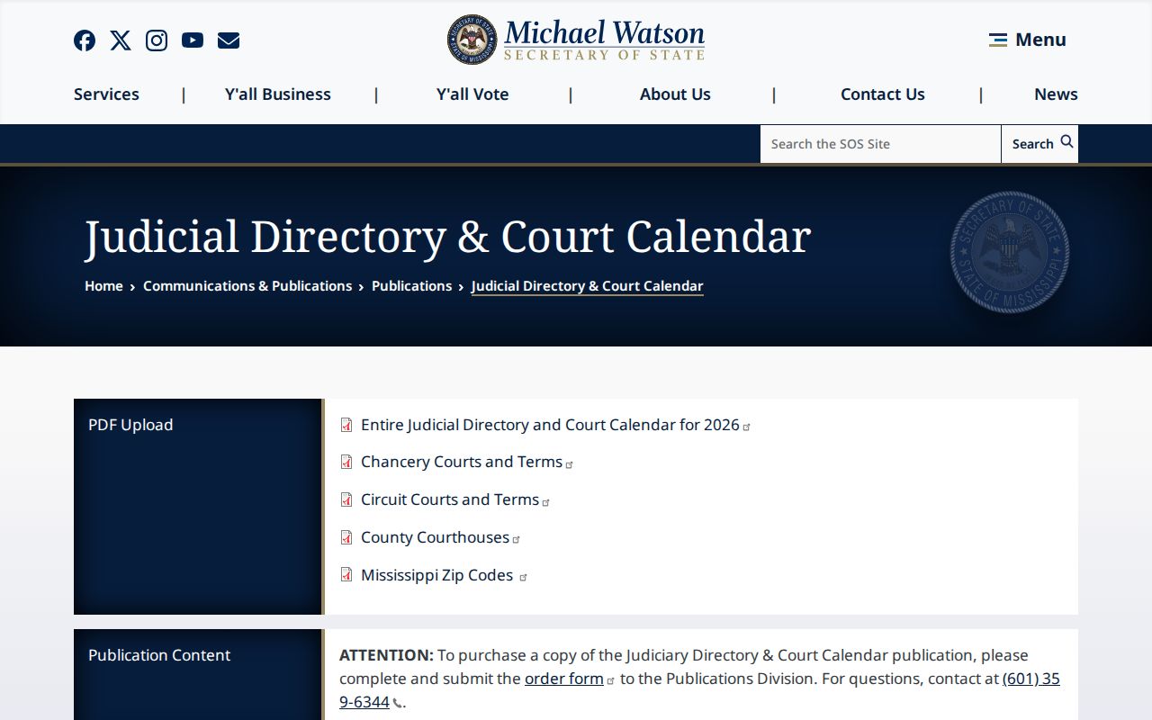 Walnut court docket Mississippi judicial directory source